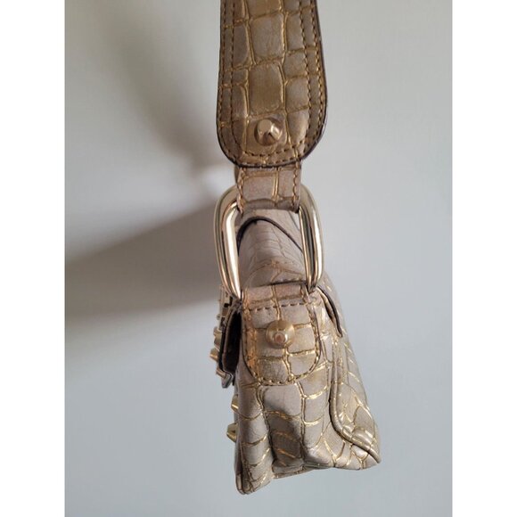 Y2K GUESS Patent Leather Croc studded Shoulder Bag Bagget Gold vintage shimmer - Picture 8 of 12